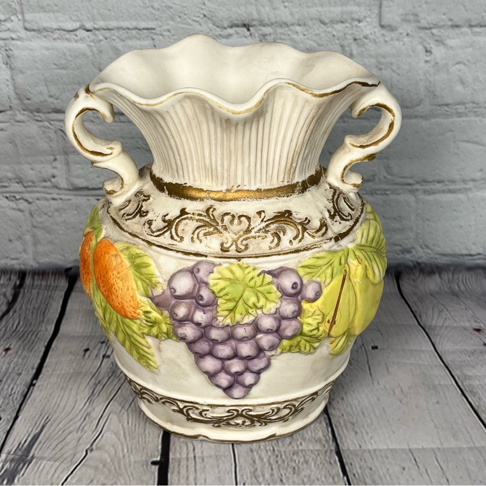 International Bazaar Autumn Harvest Collection Grape Ceramic Vase